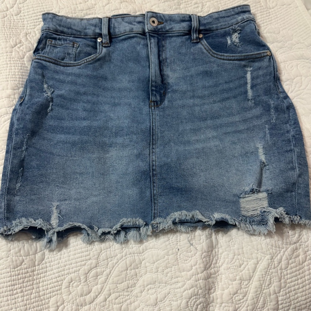 Kendall & Kylie Light Blue Distressed Denim Mini Skirt